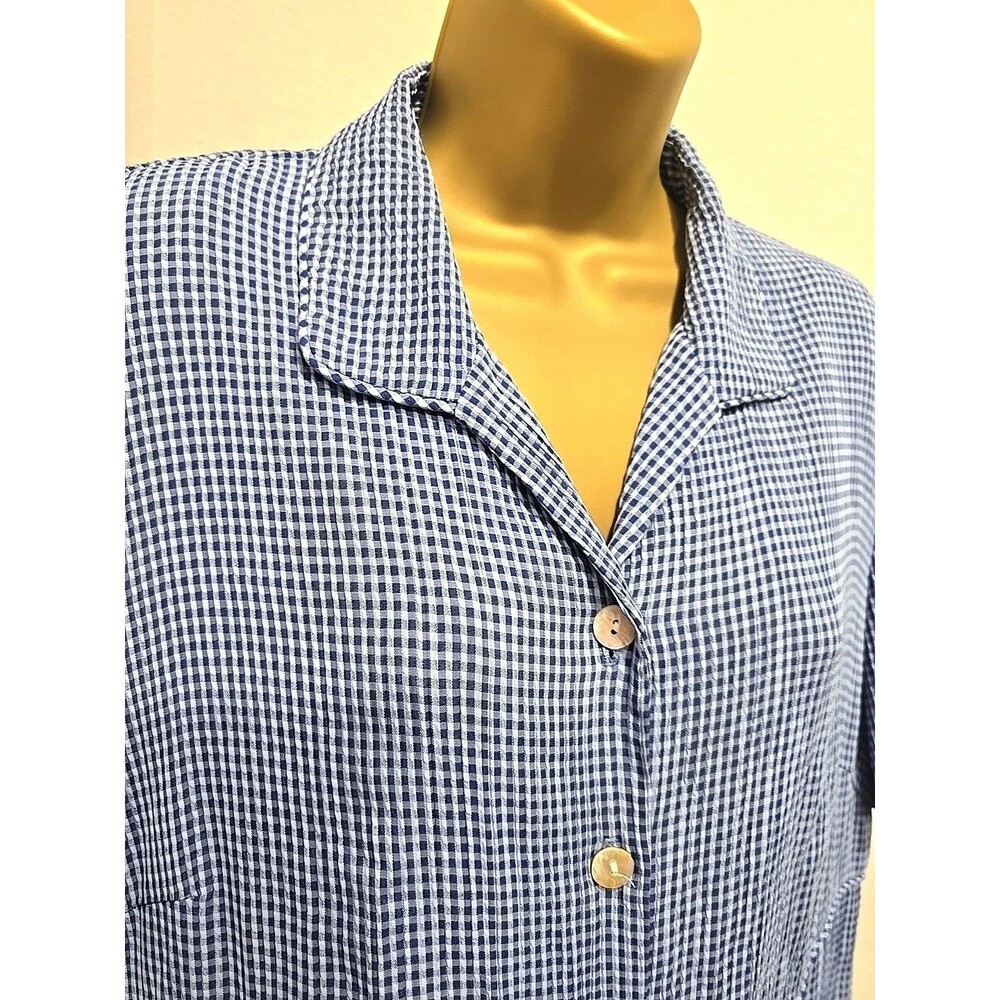 Talbots 80s Blue Gingham Shirt Dress 14 Long Prairie Modest Cottage Farm Country